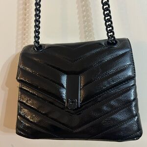 Steve Madden Glossy Black Chevron Shoulder Bag